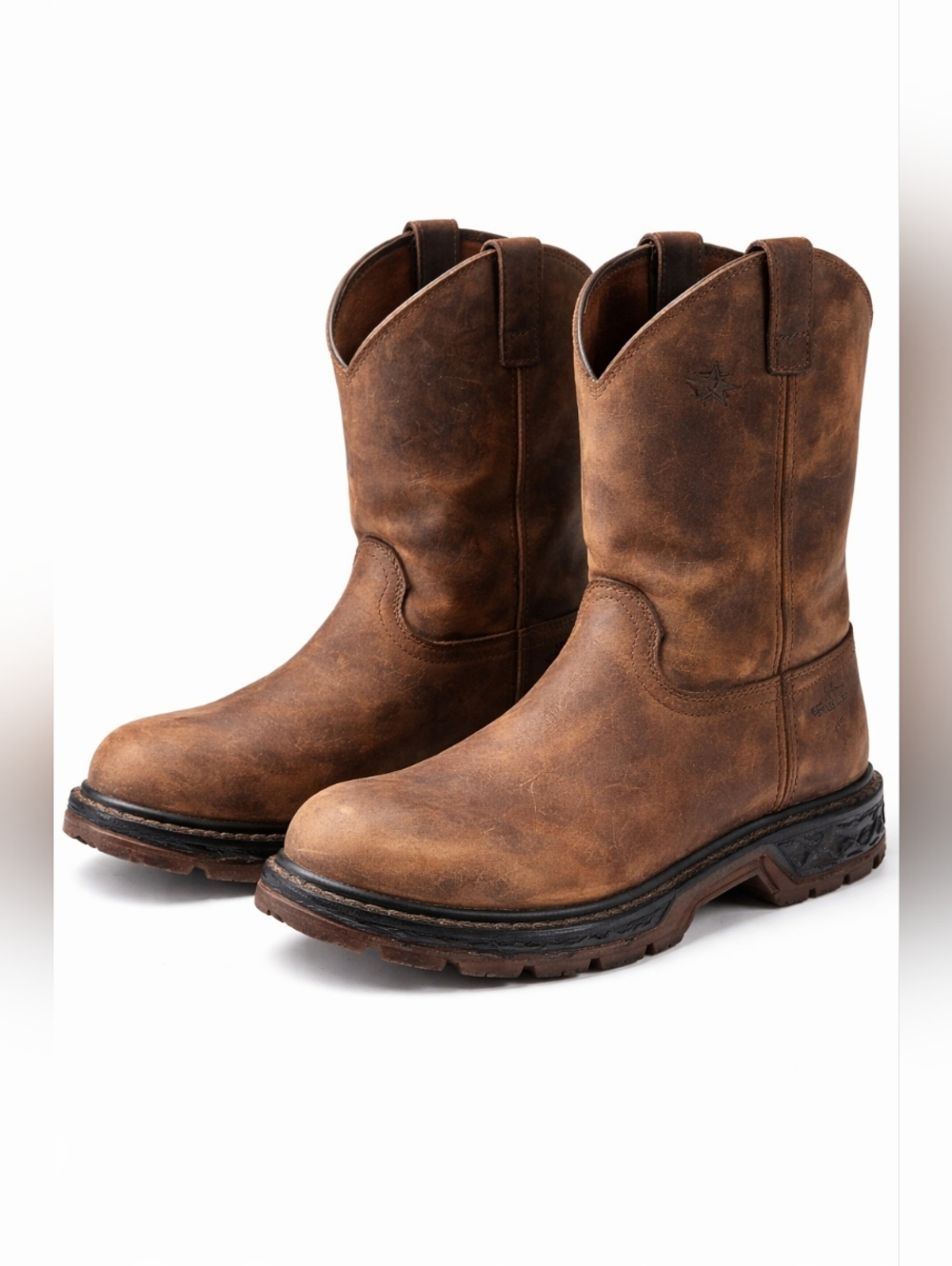 Georgia Boot Brown Leather Pull-On Cowboy Work Boots